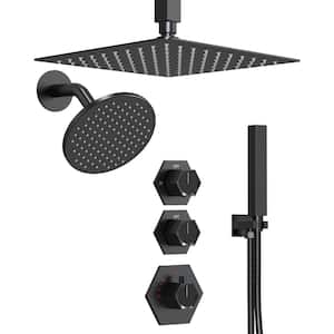 Module Switch His and Hers 5-Spray Dual Ceiling Mount 12 in. Fixed and Handheld Shower Head 2.5 GPM in Matte Black