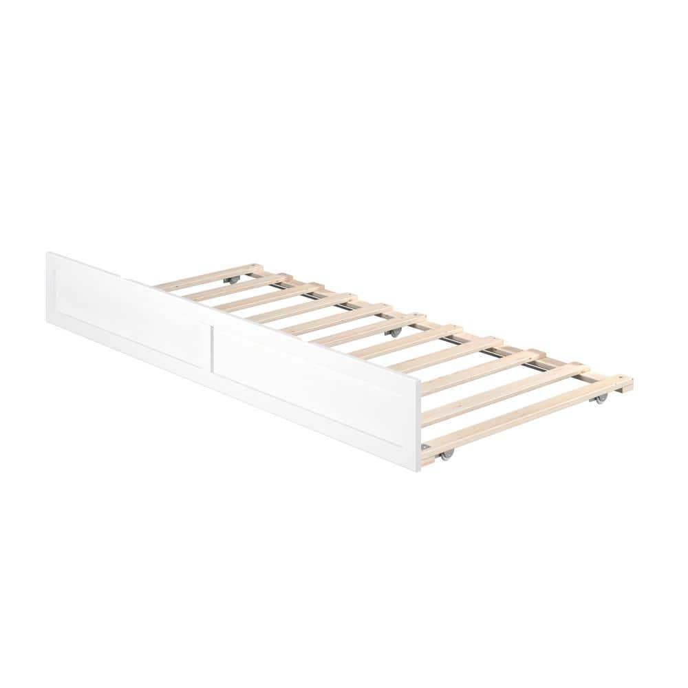 White Twin Wood Frame Trundle Daybed