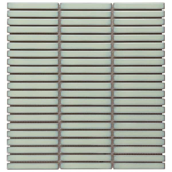 Ivy Hill Tile Motif Stacked Mint Green 3.73 in. x 0.27 in. Glossy Porcelain Mosaic Floor and Wall Tile Sample