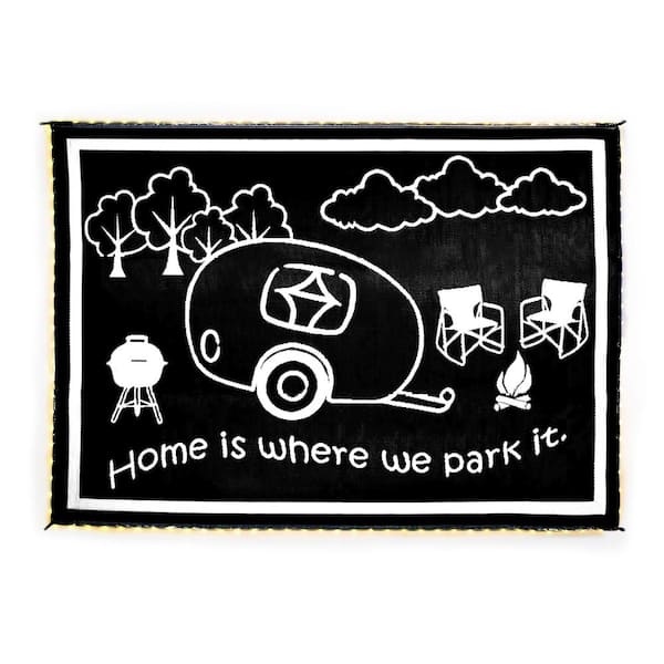 Stylish Camping LED Illuminated 8' x 11' Patio/RV Reversible Floor Mat- Black/White