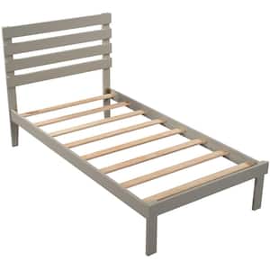 Gray Twin Size Platform Bed with Headboard