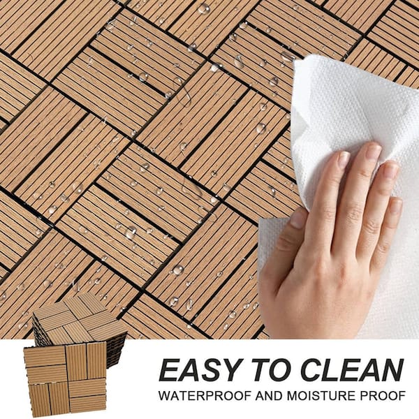 1 ft. x 1 ft. Wood and Plastic Composite Interlocking Deck Tile in Natural Taupe 8-Stripes (20 sq. ft. per Box)