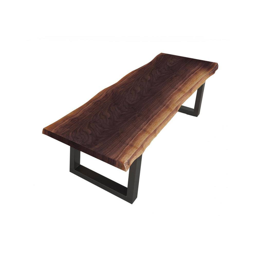 Modern Live Edge Acacia Wood Dining Bench with Black Metal Legs