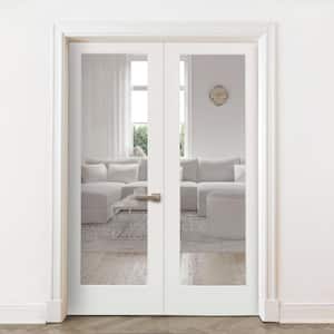 48 in. x 80 in. Craftsman Shaker 1-Lite Clear Glass Left Handed MDF Solid Core Double Prehung French Door