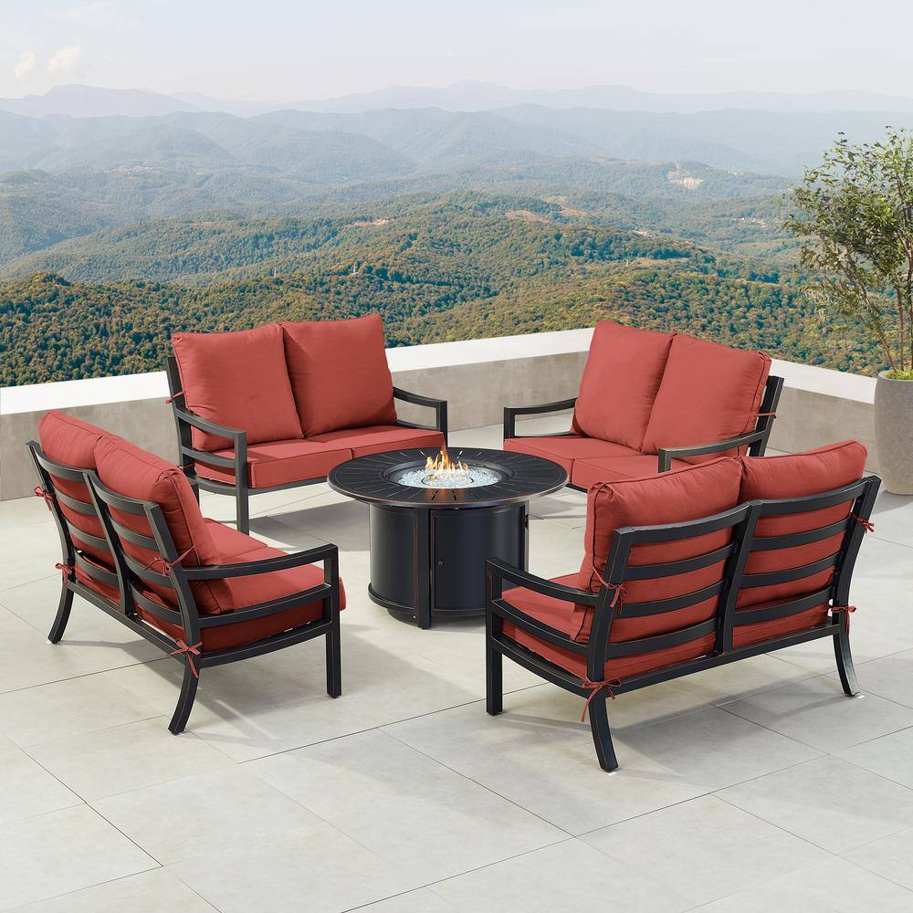 Black 7-Piece Aluminum Patio Fire Pit with 4-Deep Seating Loveseat Red Cushions price history on PriceWatchPro