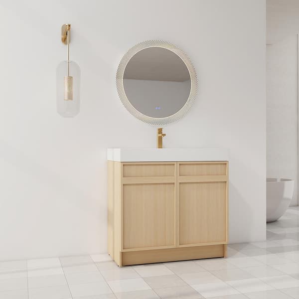 Ambra 35.4 in. W x 19.7 in. D x 35.1 in. H Freestanding Bath Vanity Cabinet in Dune Oak with White Resin Top