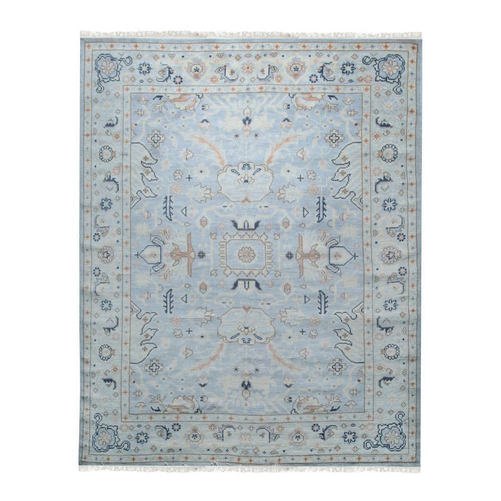 EORC Light Blue Hand-Knotted Wool Classic Light Classic Rug 8 ft. x 10 ...