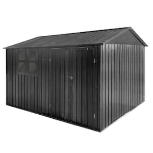 10 ft. Wx 8 ft. D Metal Garden Sheds for Outdoor Storage with Double Door and Window in Dark Gray (80 sq. ft.)
