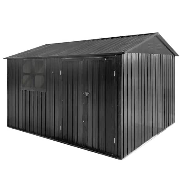 Unbranded 10 ft. W x 8 ft. D Metal Garden Sheds for Outdoor Storage with Double Door and Window in Dark Gray (80 sq. ft.)