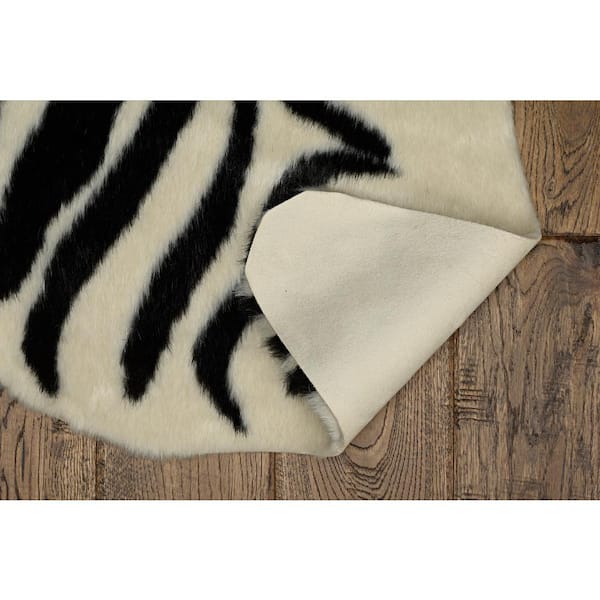 Crocus 4 ft. x 5 ft. Faux Cow Hide Mini Zebra Ivory and Black Area rug
