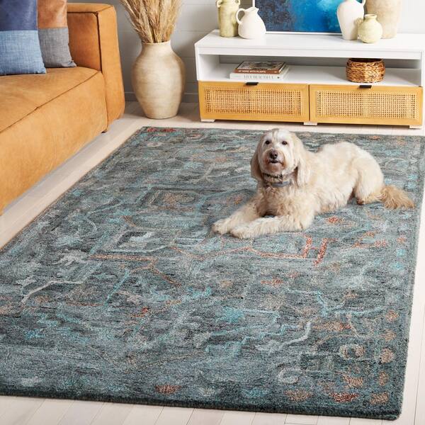 SAFAVIEH Anatolia Teal/Brown 5 ft. x 8 ft. Border Distressed Area 
