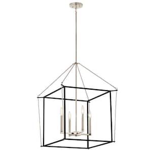 Eisley 30 in. 4-Light Polished Nickel and Black Modern Foyer Candle Hanging Pendant Light