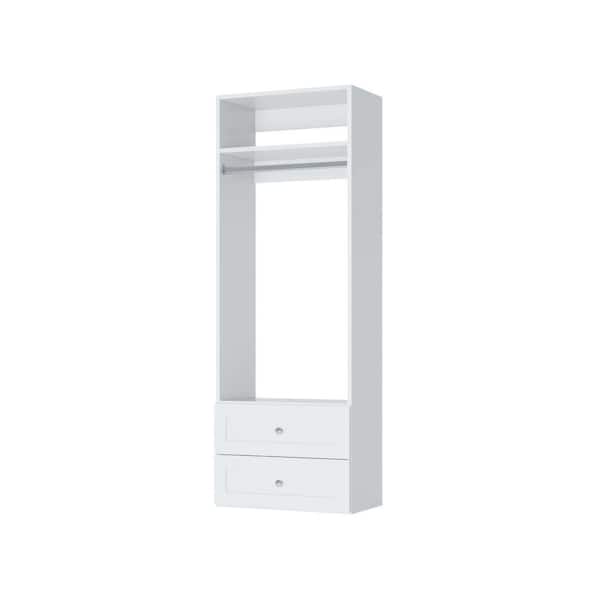 Vista Collection 25.5in.W White Hanging Tower w/ Shaker Style Drawers Closet Kit Wall Mounted 4-Shelf Wood Closet System