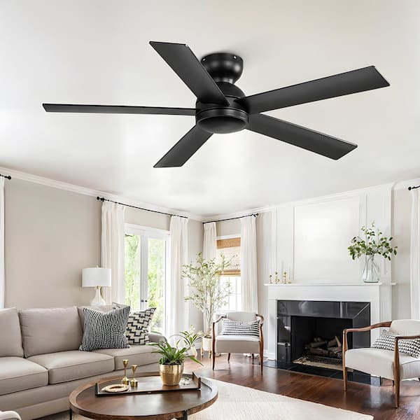 48 in. Matte Black Indoor 6 Speeds Flush Mount Low Profile Ceiling Fan No Lights with Remote Control for Bedroom