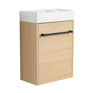 Yunus 16 in. Single Sink Wall-Mounted Light Oak Bath Vanity with White Ceramic Top Unassembled