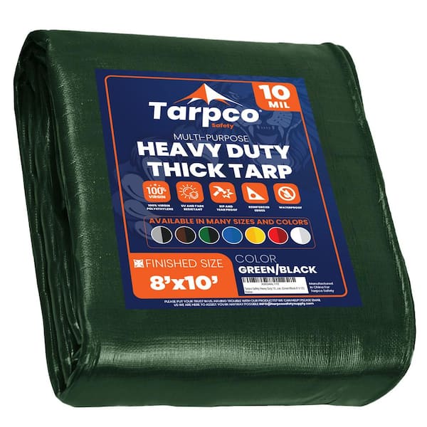 TARPCO SAFETY 8 ft. x 10 ft. Green/Black 10 Mil Heavy Duty Polyethylene Tarp, Waterproof, UV Resistant, Rip and Tear Proof