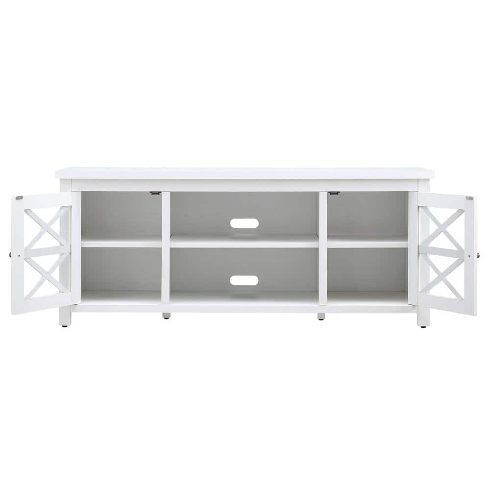 Modern Farmhouse 58" White TV Stand with Cabinet & Fireplace