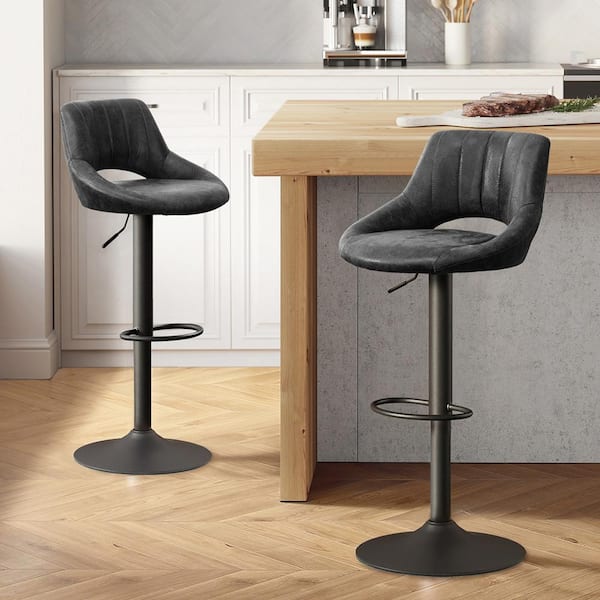 verzending Gewoon overlopen bal Art Leon Retro 33.86 in. Height Black Faux Leather Swivel Adjustable Height  Low Back Bar Stools with Metal Frame (Set of 2) BS003-BLACK - The Home Depot