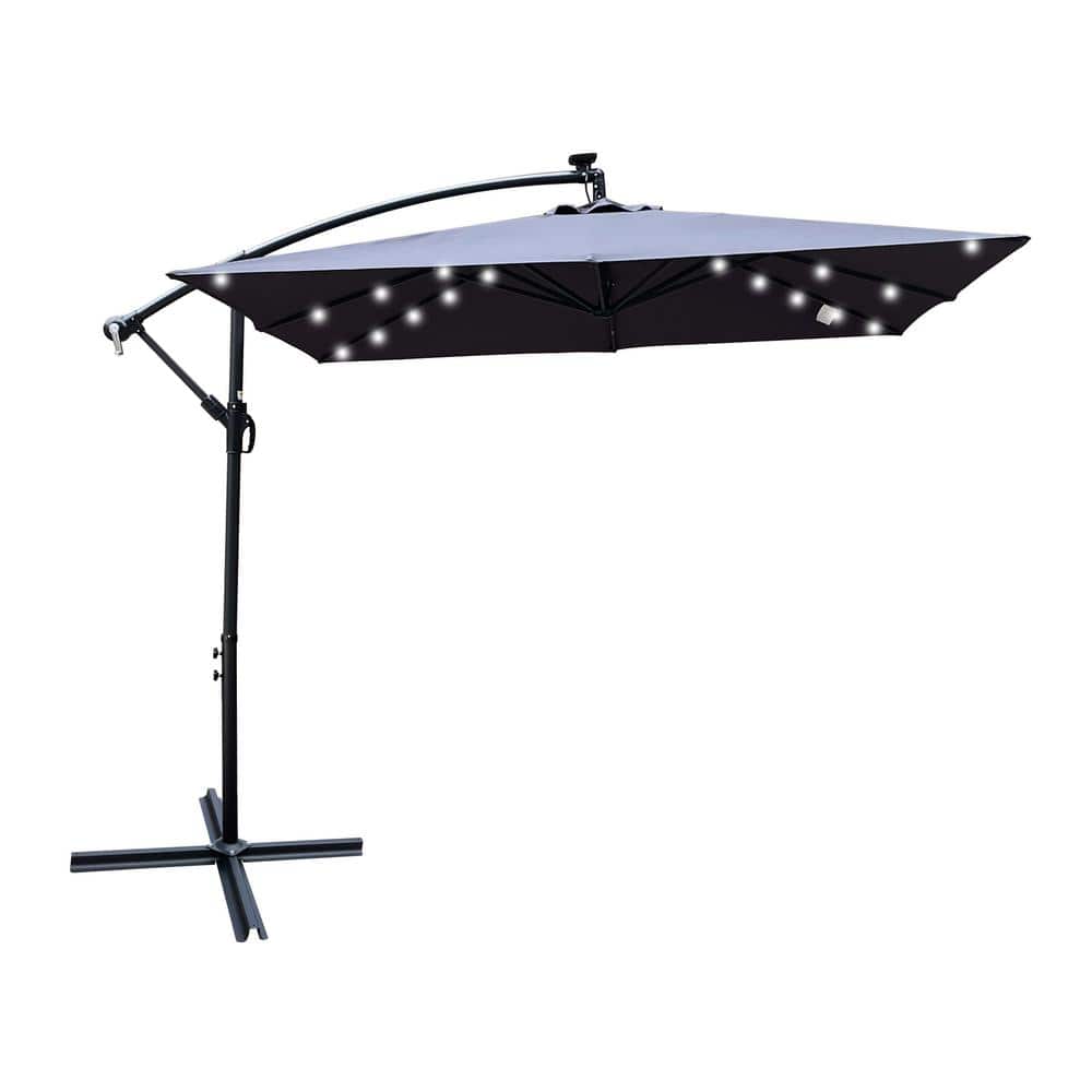8.2 ft. x 8.2 ft. Solar LED Lighted Anthracite Square Patio Cantilever Umbr