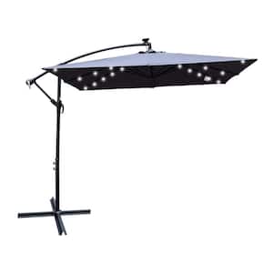 8.2 ft. x 8.2 ft. Solar LED Lighted Anthracite Square Patio Cantilever Umbrella With a Base in Sand