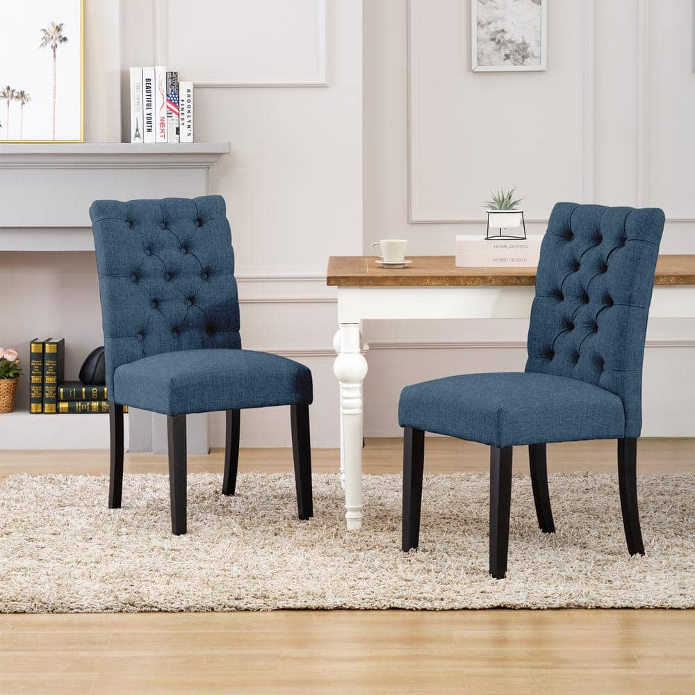 High-Back Parsons Side Chair in Soft Blue Linen Upholstery
