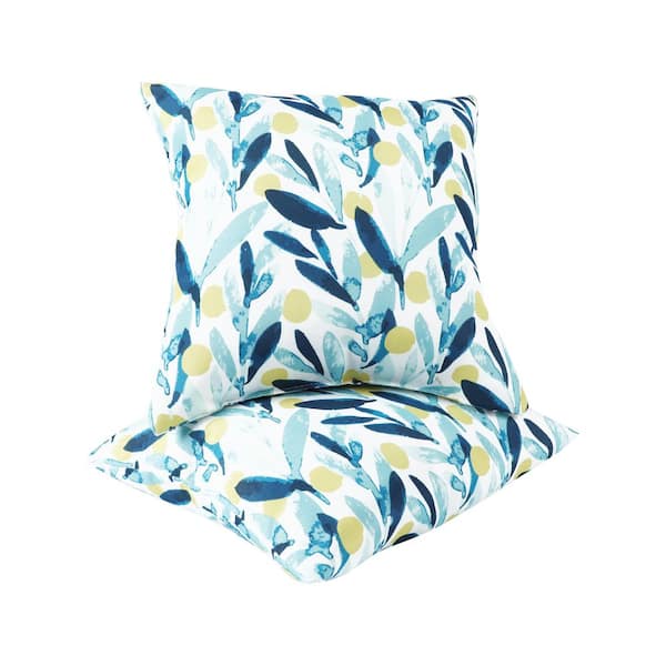 18. in Square Outdoor /Indoor Throw Pillows with Inserts, Decorative Pillow Covers White with Blue leaves(2-Pack)