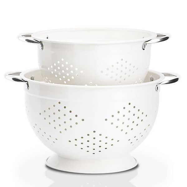 Powder Coated Steel Colanders with Handle for Kitchen, Draining Pasta and Rinsing Vegetables Fruits