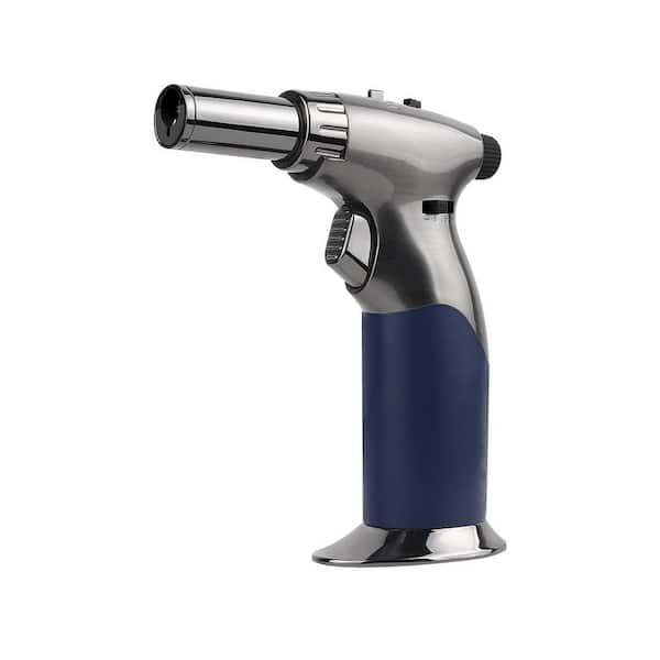 Mini Aluminum Alloy Refillable Butane Torch Lighter Silver Finish with Dual Adjustable Flame and Continuous Lock