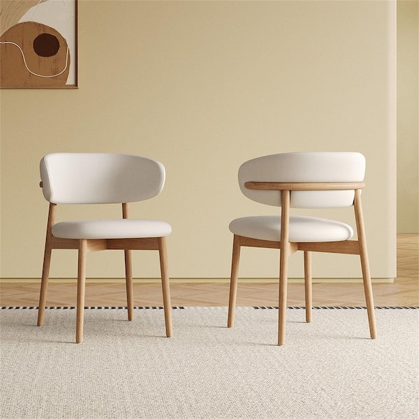 Mid-Century Modern White PU Upholstered Ergonomic Dining Chair Set of 2