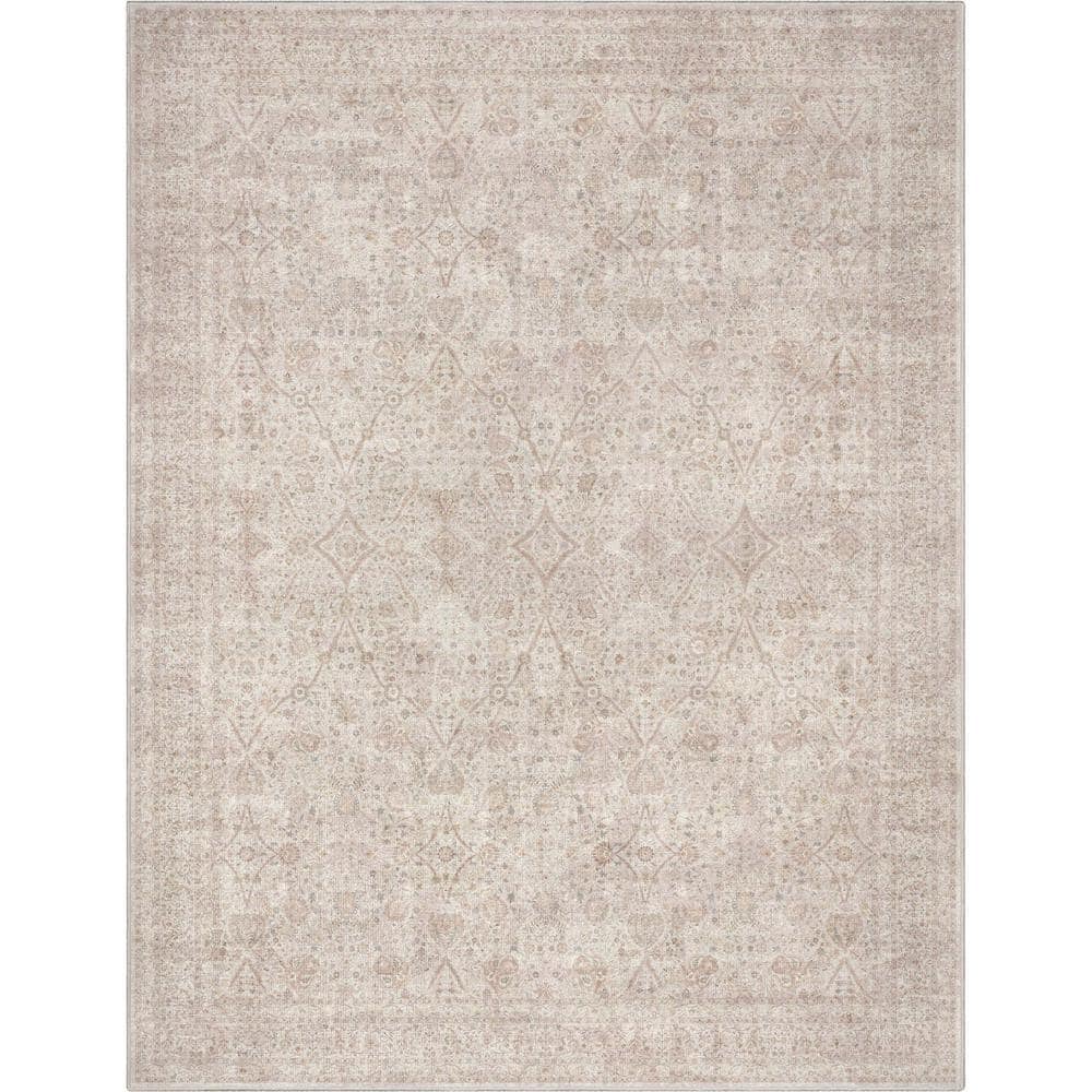 Etching Machine Woven Beige Area Rug