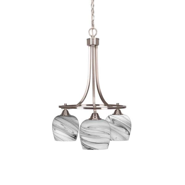 Unbranded Madison 3-Light Brushed Nickel Round Chandelier with 6 in. Onyx Swirl Glass Shades, No bulbs included