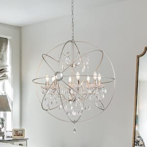 Kinsler 8-Light Brushed Nickel Globe Chandelier with Crystal