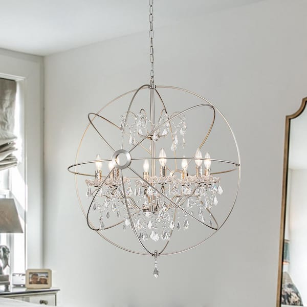 EDISLIVE Kinsler 8-Light Brushed Nickel Globe Chandelier with Crystal