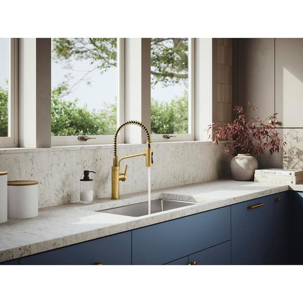 Ringby Single Handle 3-Function Pull Down Sprayer Kitchen Faucet In Vibrant Brushed Moderne Brass