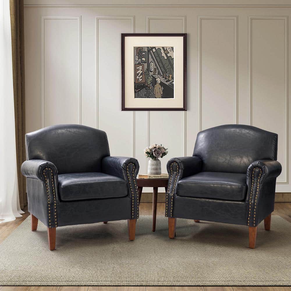 Gianluigi Navy Faux Leather Arm Chair with Nailhead Trim (Set of 2) price history on PriceWatchPro