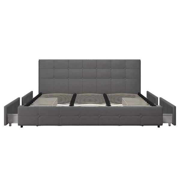 DHP Ryan Grey Linen Upholstered Wood Bed w/storage, King