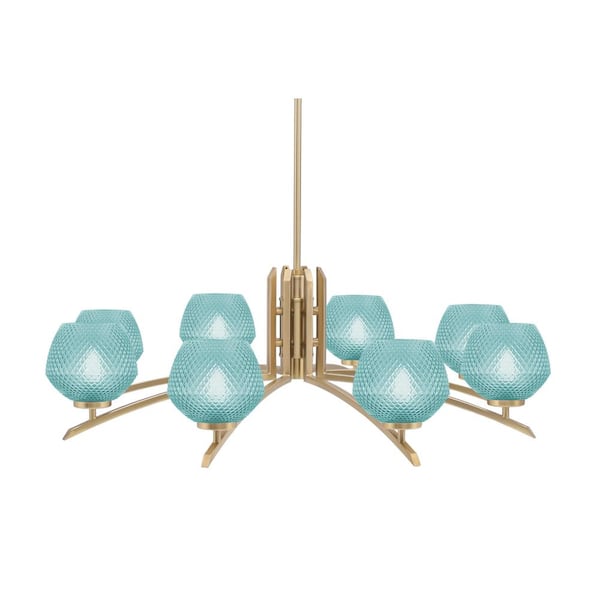 Unbranded Siena 36 in. 8-Light New Age Brass Chandelier with 6 in. Turquoise Textured Glass Shades, no bulbs included