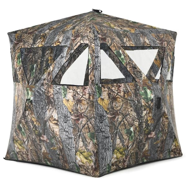 HONEY JOY Pop-up Hunting Ground Blind Portable Camo Hunting Tent Suitable for 3 People