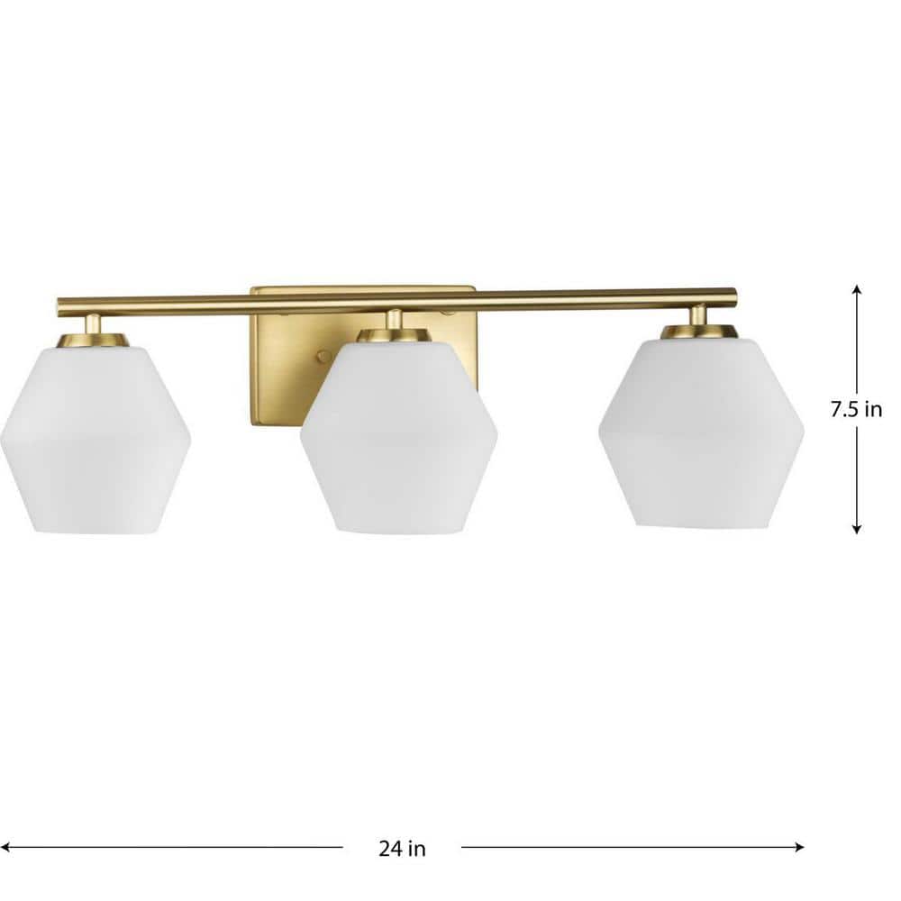 Brushed Gold 24" Vanity Light with Opal Glass Shades