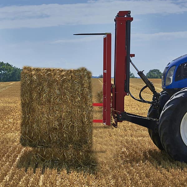 Pair Hay Bale Spear 39 in. Garden Fork Spike 1-3/4 in. 3000 lbs. Red with Hex Nut Sleeve for Bucket Tractor Loader