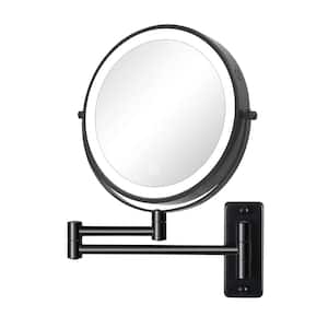 8 in. W Black Round 1X/10X Magnifying Wall Mounted Built-In Battery Makeup Mirror with 3 Colors LED Lights(USB Powered)