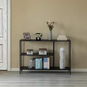 12 in. Black Modern Display Metal Console Table with Open Shelfs, for Dining, Entryway and Hallway