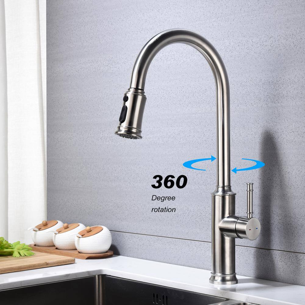 Brushed Nickel Stainless Steel Pull-Out Spray Kitchen Faucet