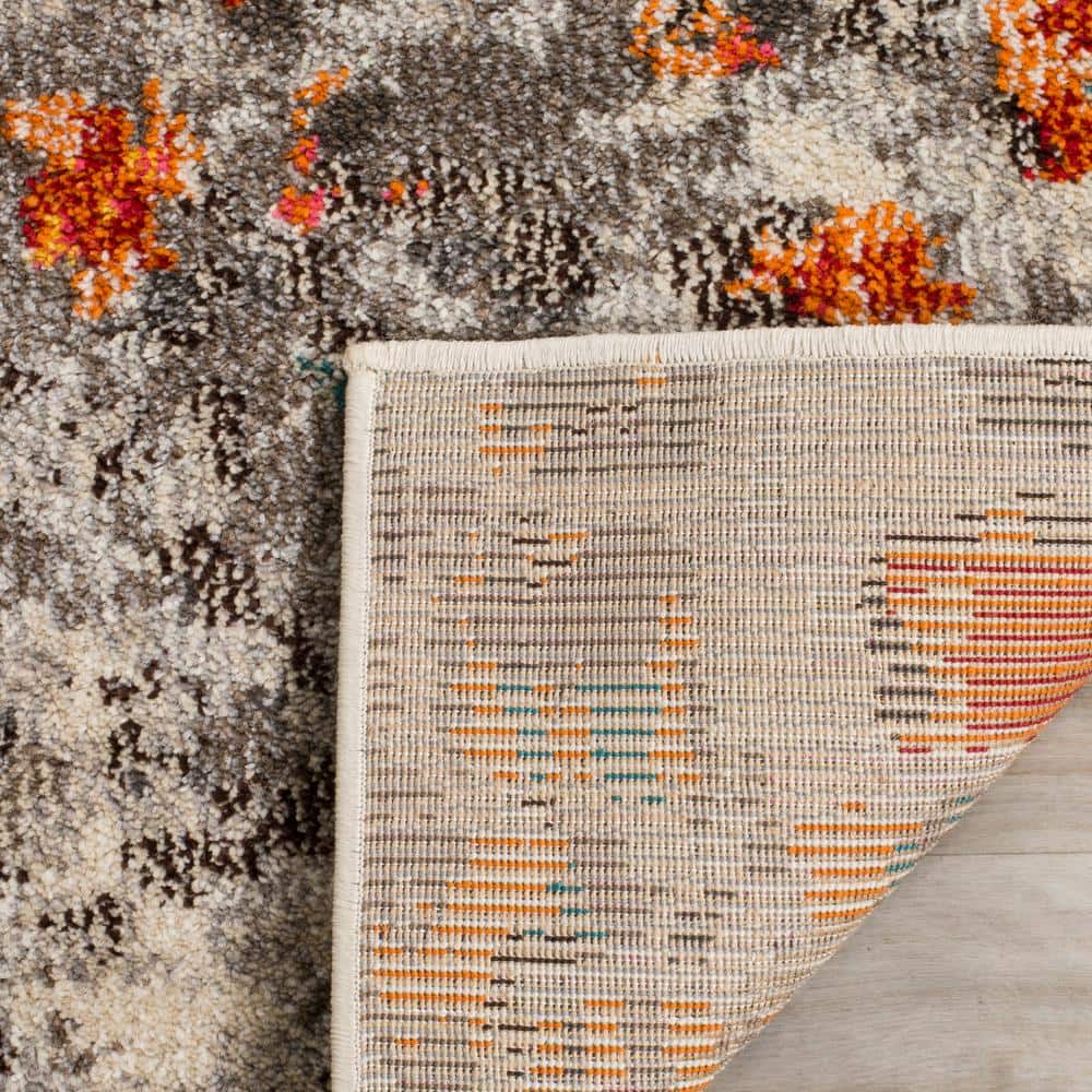 Monaco Abstract Geometric 9' Square Area Rug in Grey & Orange