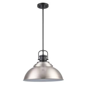 Shelston 16 in. 1-Light Brushed Nickel Pendant with Metal Shade