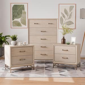 3-Piece Lena Oak 2-Drawer 27 in. W Nightstand and Chest Set (Set of 2)