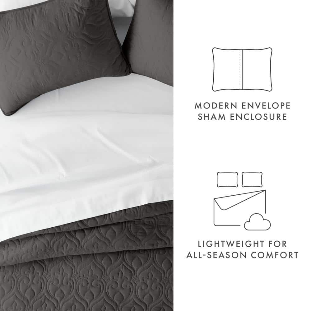 Gray King Microfiber Quilted Coverlet Set