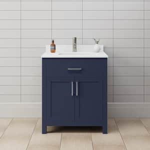 Beckett 30 in. W x 22 in. D x 35 in. H Single Sink Bathroom Vanity in Dark Blue with White Cultured Marble Top