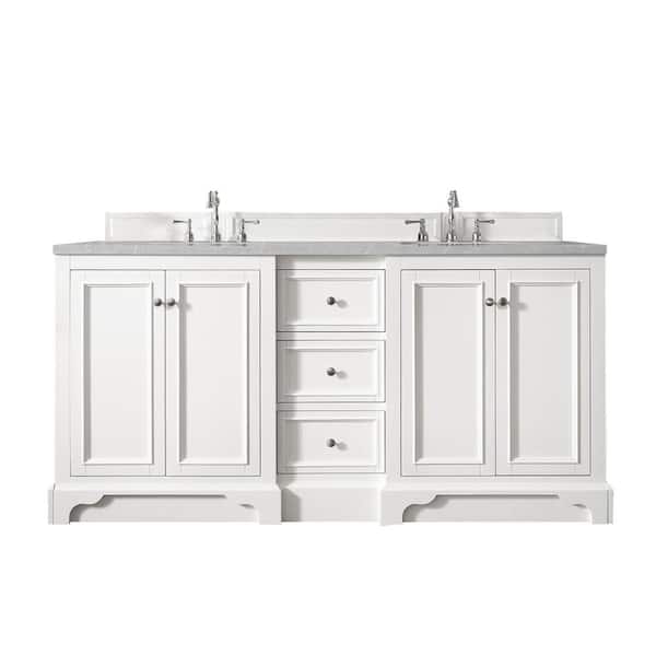 James Martin Vanities De Soto 73.3 in. W x 23.5 in.D x 36.3 in. H Bath Vanity in Bright White with Quartz Top in Eternal Serena