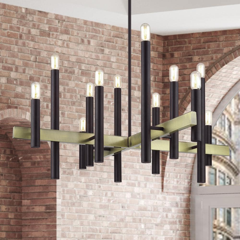 Helsinki 12-Light Bronze and Antique Brass Chandelier